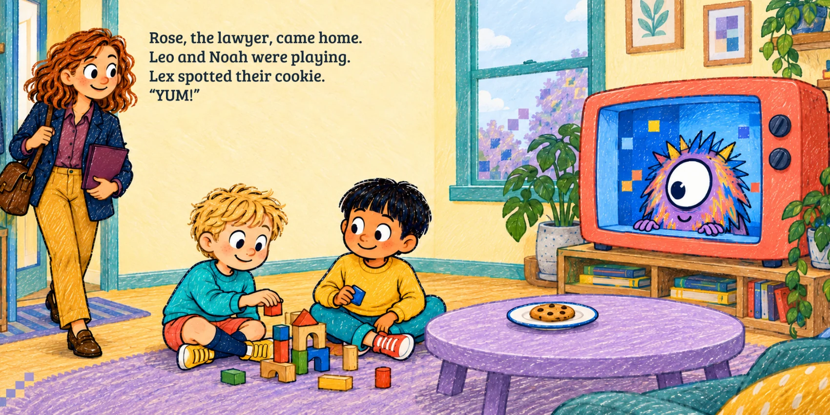 Opening two-page spread from Lex and the Runaway Cookie